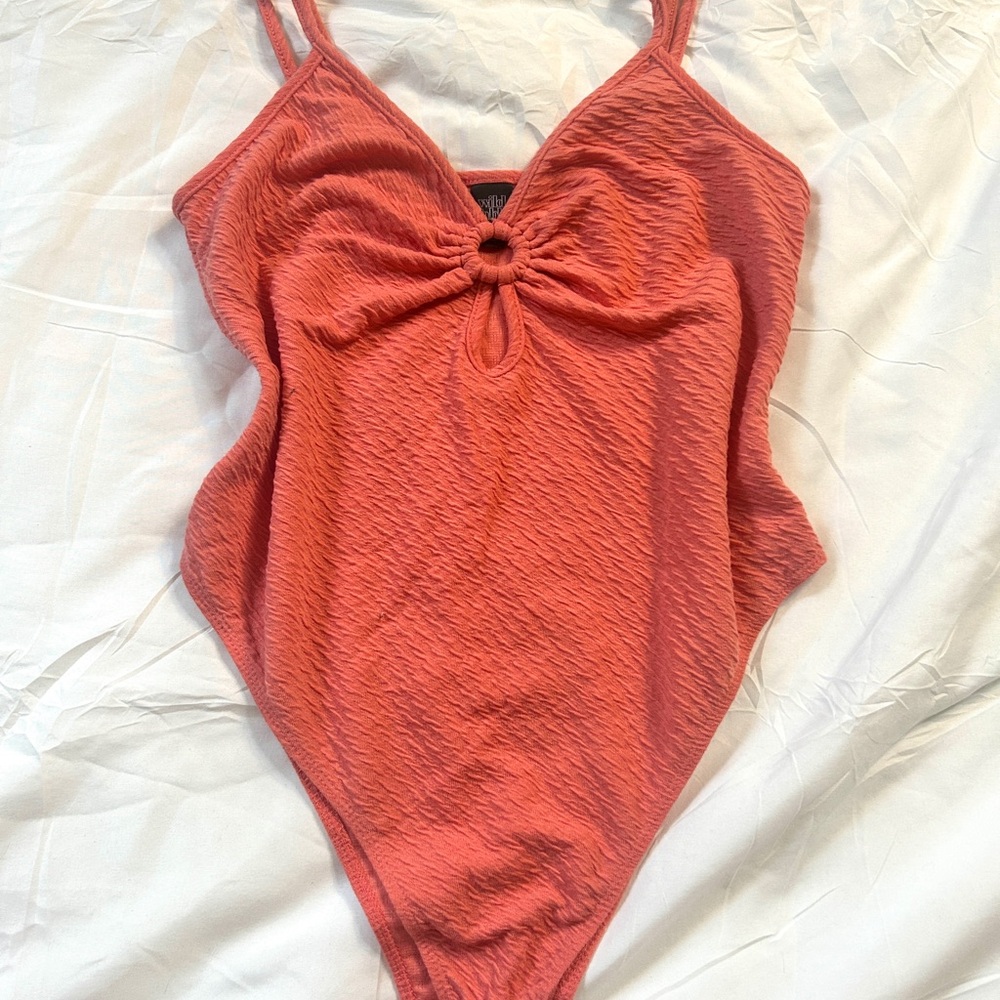 Wild Fable Textured Bodysuit in Coral